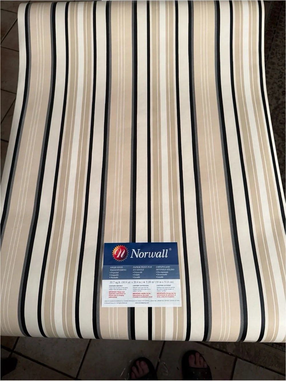 Vintage Wallpaper Roll Stripes of Beige Ivory Gray Black Norwall UnUsed *3 rolls